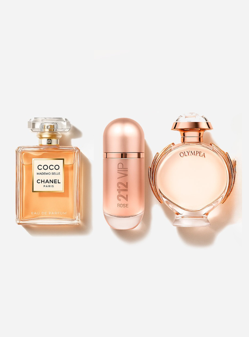 Combo de 3 perfumes Carolina Herrera 212 VIP ROSÉ, Paco Rabanne OLYMPÉA e Chanel COCO MADEMOISELLE